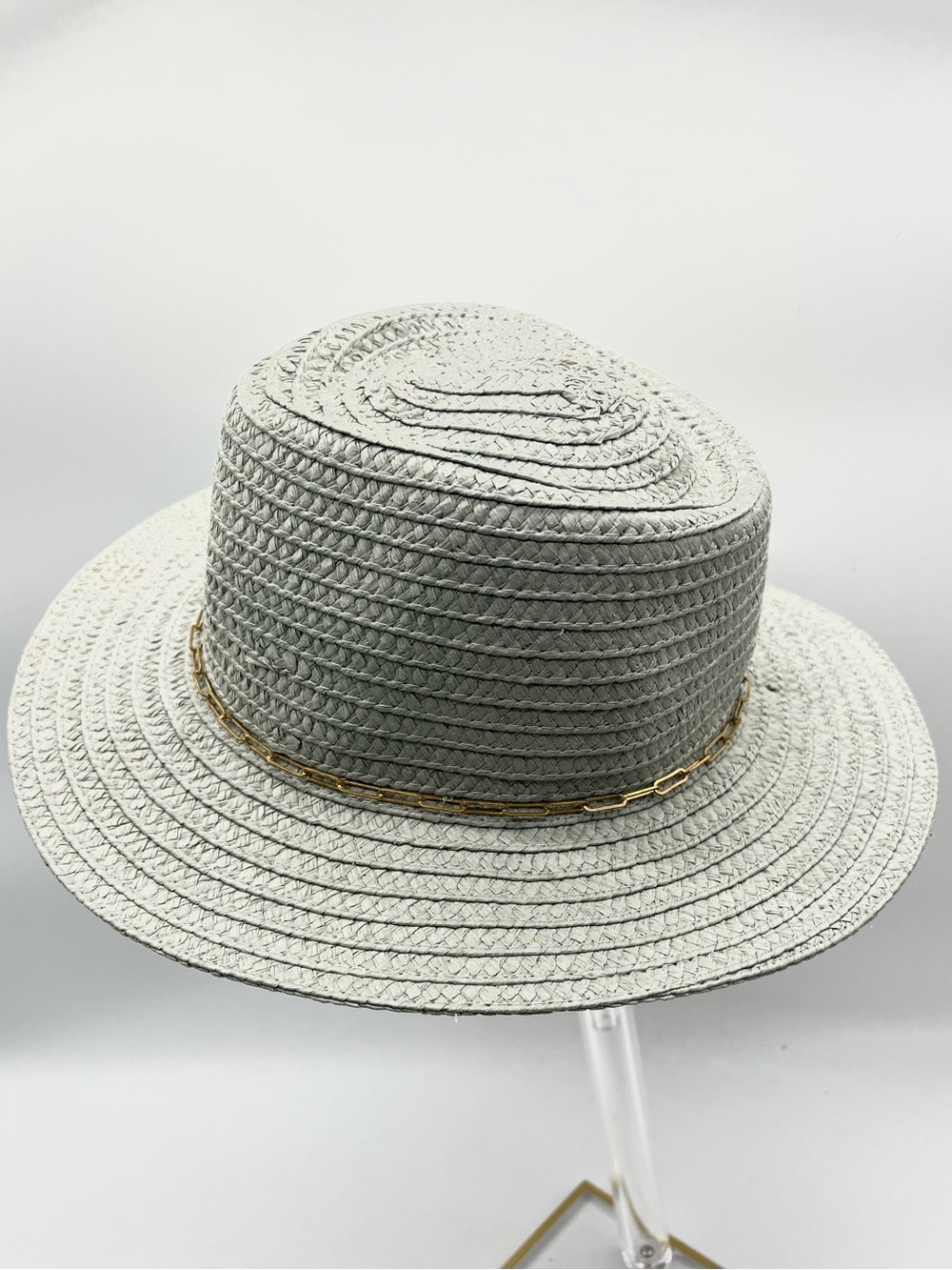 Vince Camuto Seafoam/Sage Straw Sun Hat Gold Chain Accent Wide Brim EUC - Picture 7 of 13